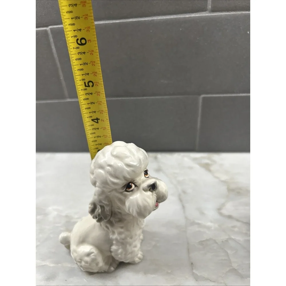 Lefton White Sitting Poodle MCM Foil Sticker Porcelain Dog 4